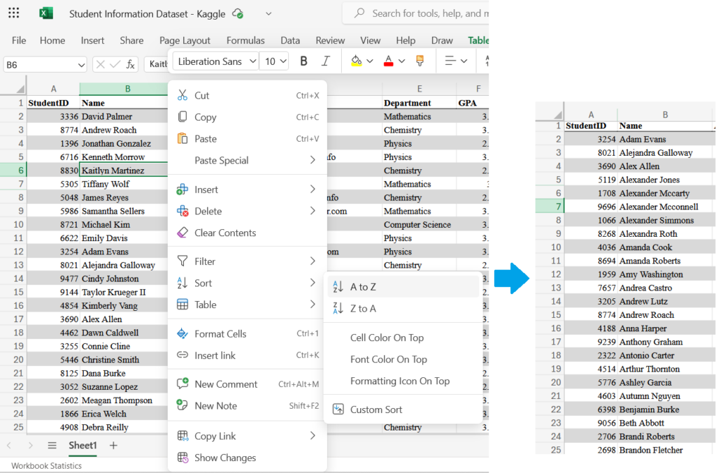 Sorting in Excel