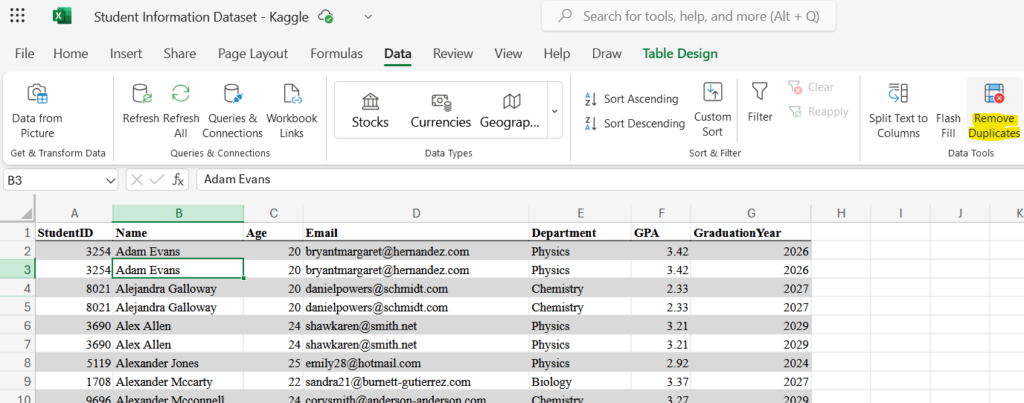 Remove Duplicates in Excel