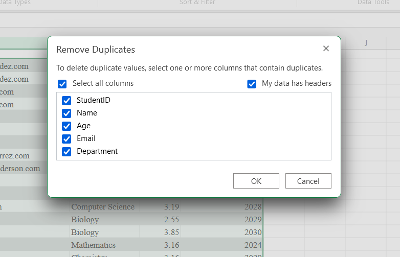 Remove Duplicates Pop Up in Excel